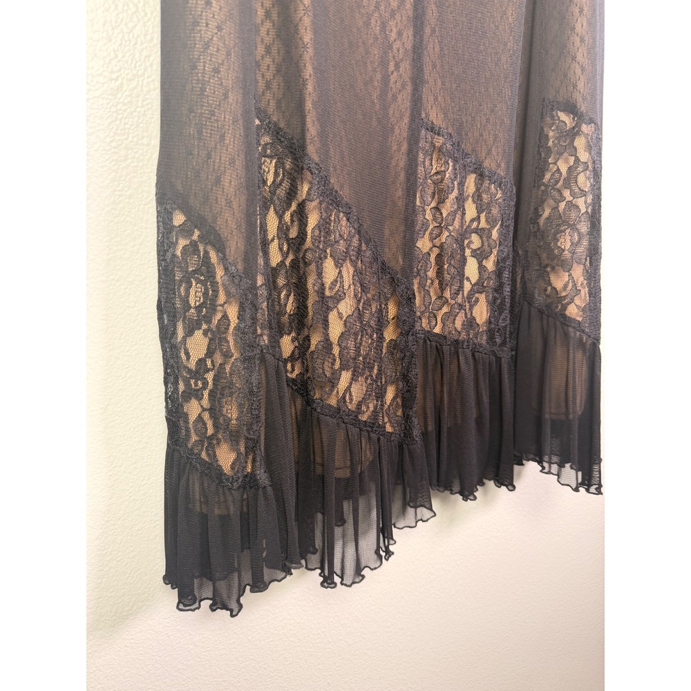 Avenue Black Lace Mesh Maxi Skirt Tan Lining Ruffle Hem Plus Size 18/20 - Picture 7 of 10